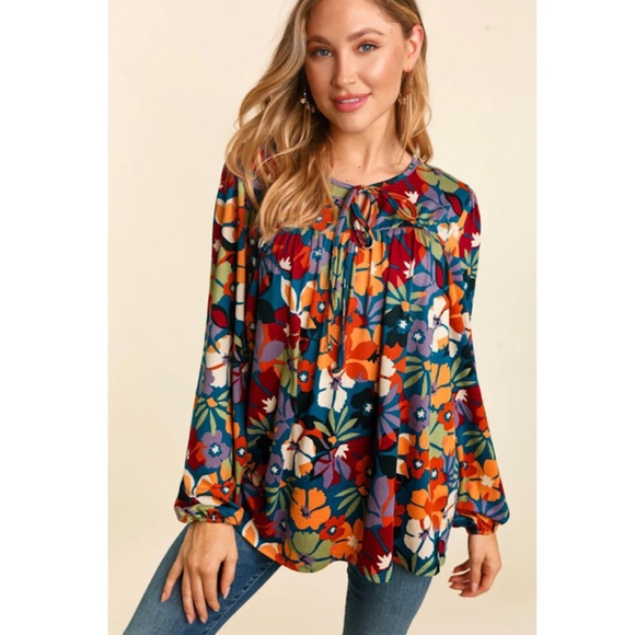 "The Kelly" Colorful Floral Front Tie String Top - Picture 4 of 4